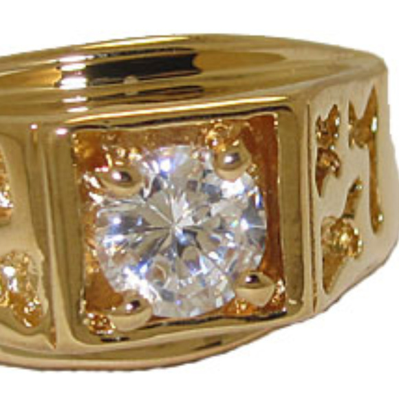 Gold Men's Ring with Clear Stone - Picture 3 of 3